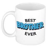 Bellatio Best brother ever cadeau mok / beker wit met blauwe cartoon letters 300 ml -
