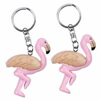 4x stuks houten flamingo sleutelhanger 7 cm -