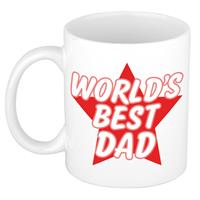Bellatio Worlds best dad kado mok / beker wit met rode ster - Vaderdag / verjaardag -