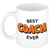 Bellatio Best coach ever cadeau mok / beker wit met oranje cartoon letters 300 ml -