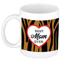 Bellatio Decorations Best mom ever tijgerprint cadeau mok / beker wit -
