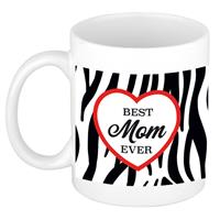 Bellatio Best mom ever zebraprint cadeau mok / beker wit -