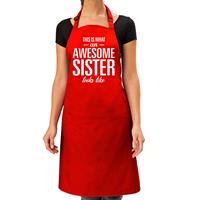 Bellatio Awesome sister cadeau bbq/keuken schort rood dames -