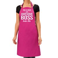 Bellatio Awesome boss cadeau bbq/keuken schort roze dames -