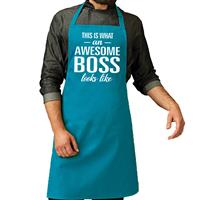 Bellatio Awesome boss cadeau bbq/keuken schort turquoise blauw heren -
