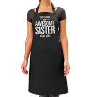 Bellatio Awesome sister cadeau bbq/keuken schort zwart dames -