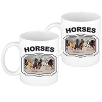 Bellatio 4x stuks dieren paard beker - horses/ paarden mok wit 300 ml -