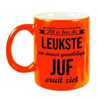 Bellatio Leukste en meest geweldige juf cadeau koffiemok / theebeker neon oranje 330 ml -