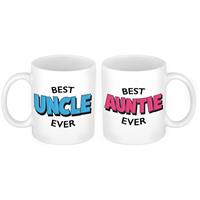 Bellatio Best Auntie en Best Uncle mok - Cadeau beker set voor Oom en Tante -