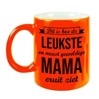 Bellatio Leukste en meest geweldige mama cadeau koffiemok / theebeker neon oranje 330 ml -