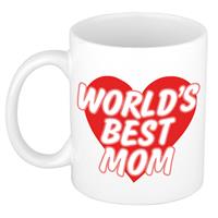Bellatio Worlds best mom kado mok / beker wit met rood hart - Moederdag / verjaardag -