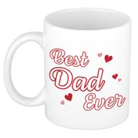 Bellatio Best dad ever vaderdag cadeau mok / beker wit met contour letters en rode hartjes -
