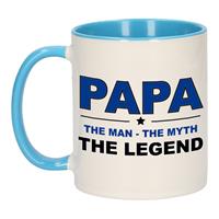 Bellatio Papa the legend cadeau mok / beker wit en blauw 300 ml -