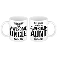 Bellatio Awesome Aunt en Uncle looks like mok - Cadeau beker set voor Oom en Tante -