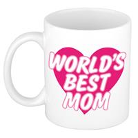 Bellatio Worlds best mom kado mok / beker wit met roze hart - Moederdag / verjaardag -