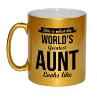 Bellatio Gouden Worlds Greatest Aunt / tante cadeau koffiemok / theebeker 330 ml -