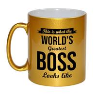 Bellatio Gouden Worlds Greatest Boss cadeau koffiemok / theebeker 330 ml -