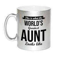 Bellatio Zilveren Worlds Greatest Aunt / tante cadeau koffiemok / theebeker 330 ml -