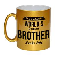 Bellatio Gouden Worlds Greatest Brother cadeau koffiemok / theebeker 330 ml -