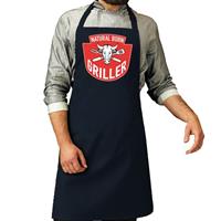 Bellatio Natural born griller barbecue schort / keukenschort navy blauw v -