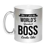 Bellatio Zilveren Worlds Greatest Boss cadeau koffiemok / theebeker 330 ml -