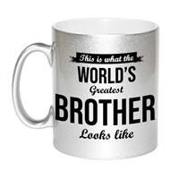 Bellatio Zilveren Worlds Greatest Brother cadeau koffiemok / theebeker 330 ml -