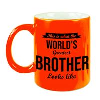 Bellatio Worlds Greatest Brother cadeau koffiemok / theebeker neon oranje 330 ml -