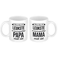 Bellatio Leukste en meest geweldige papa en mama mok - Cadeau beker set voor Papa en Mama -