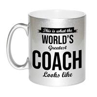 Bellatio Zilveren Worlds Greatest Coach cadeau koffiemok / theebeker 330 ml -