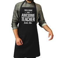 Bellatio Awesome teacher cadeau bbq/keuken schort zwart heren -