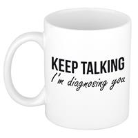 Bellatio Keep talking diagnosing kado mok / beker wit - Psychologie geslaagd / afstudeer cadeau -