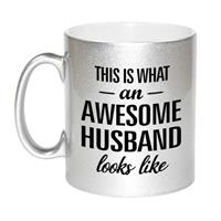 Bellatio Awesome husband / echtgenoot zilveren cadeau mok / beker 330 ml -