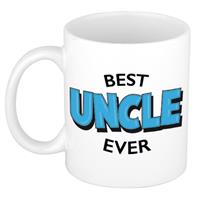 Bellatio Best uncle ever cadeau mok / beker wit met blauwe cartoon letters 300 ml -