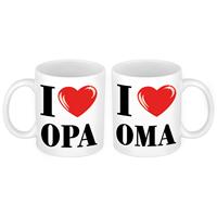 Bellatio I love Opa en Oma mok - Cadeau beker set voor Opa en Oma -
