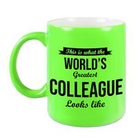 Bellatio Worlds Greatest Colleague cadeau koffiemok / theebeker neon groen 330 ml -