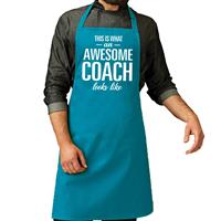 Bellatio Awesome coach cadeau bbq/keuken schort turquoise blauw heren -