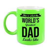 Bellatio Worlds Greatest Dad cadeau koffiemok / theebeker neon groen 330 ml -