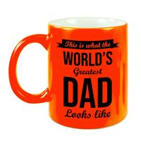 Bellatio Worlds Greatest Dad cadeau koffiemok / theebeker neon oranje 330 ml -