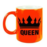 Bellatio Cadeau Queen mok/ beker fluor neon oranje met zwarte bedrukking 300 ml -