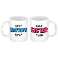 Bellatio Best Sister en Best Brother mok - Cadeau beker set voor Broer en Zus -