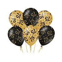 Paperdreams 12x stuks leeftijd verjaardag feest ballonnen 75 jaar geworden zwart/goud 30 cm -