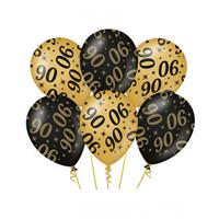 Trendoz 12x stuks leeftijd verjaardag feest ballonnen 90 jaar geworden zwart/goud 30 cm -