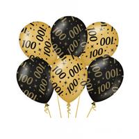 Trendoz 12x stuks leeftijd verjaardag feest ballonnen 100 jaar geworden zwart/goud 30 cm -