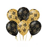 Paperdreams 12x stuks leeftijd verjaardag feest ballonnen 16 jaar geworden zwart/goud 30 cm -