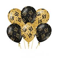 Paperdreams 12x stuks leeftijd verjaardag feest ballonnen 18 jaar geworden zwart/goud 30 cm -
