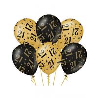 Paperdreams 12x stuks leeftijd verjaardag feest ballonnen 21 jaar geworden zwart/goud 30 cm -