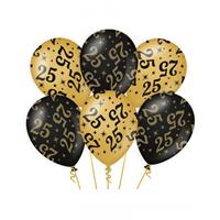 Paperdreams 12x stuks leeftijd verjaardag feest ballonnen 25 jaar geworden zwart/goud 30 cm -