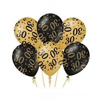 Paperdreams 12x stuks leeftijd verjaardag feest ballonnen 30 jaar geworden zwart/goud 30 cm -
