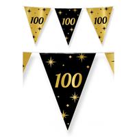 Paperdreams 2x stuks leeftijd verjaardag feest vlaggetjes 100 jaar geworden zwart/goud 10 meter -