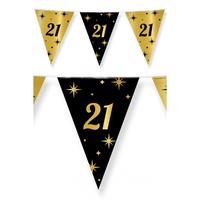 Paperdreams 2x stuks leeftijd verjaardag feest vlaggetjes 21 jaar geworden zwart/goud 10 meter -